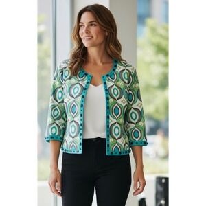 Silkland Petite Geometric Pattern Beaded Open Front Cardigan Jacket Women PXL
